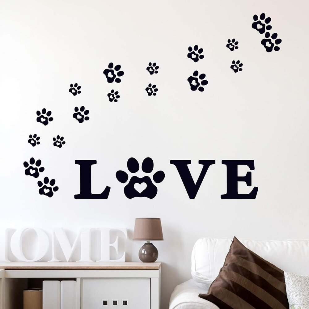 Beautiful Dog Lover Wall Art Black Stickers Wall Decor Dog Paws